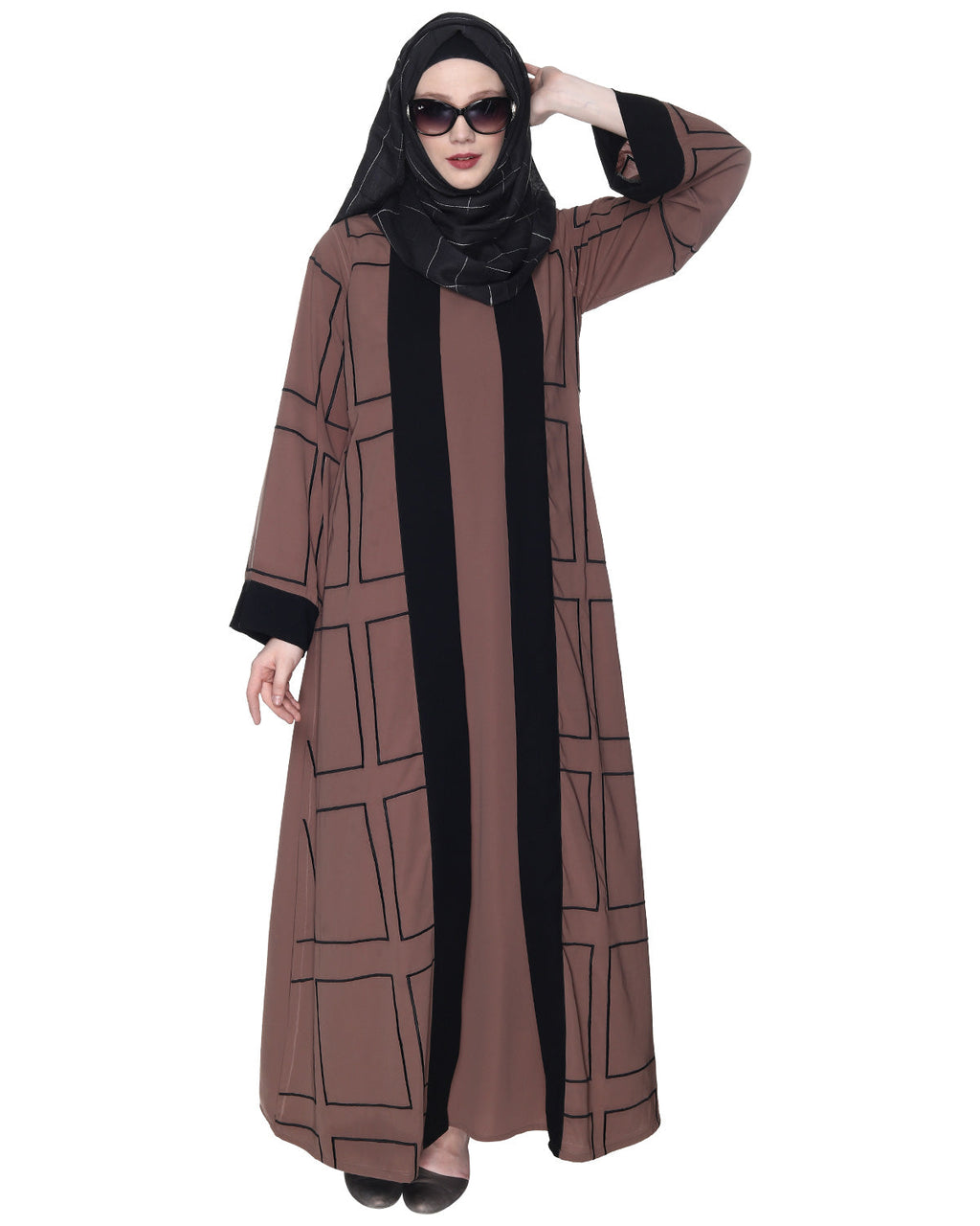 Designer Shrug Style Closed Abaya Brown & Black