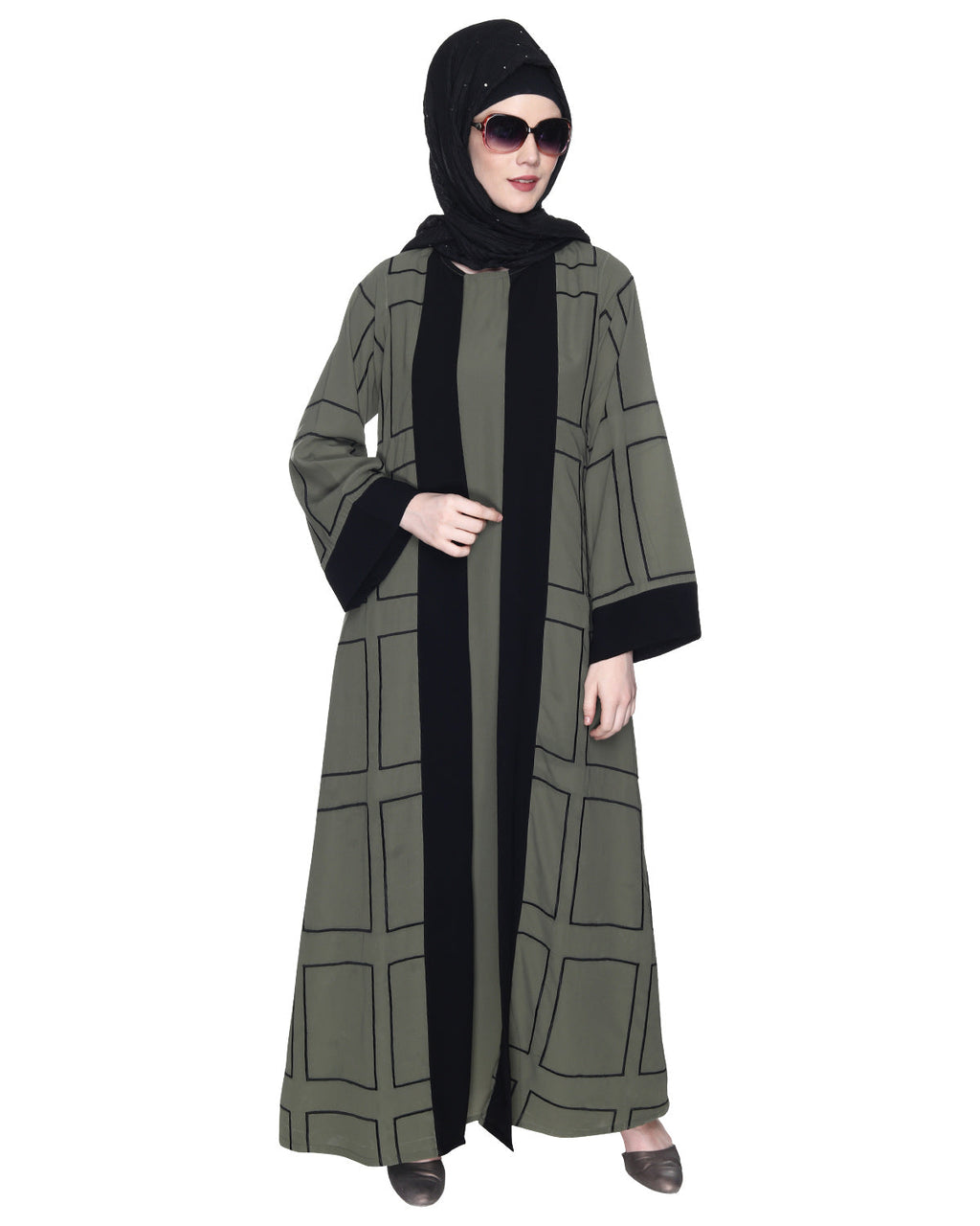 Designer Shrug Style Closed Abaya Dead Mint & Black