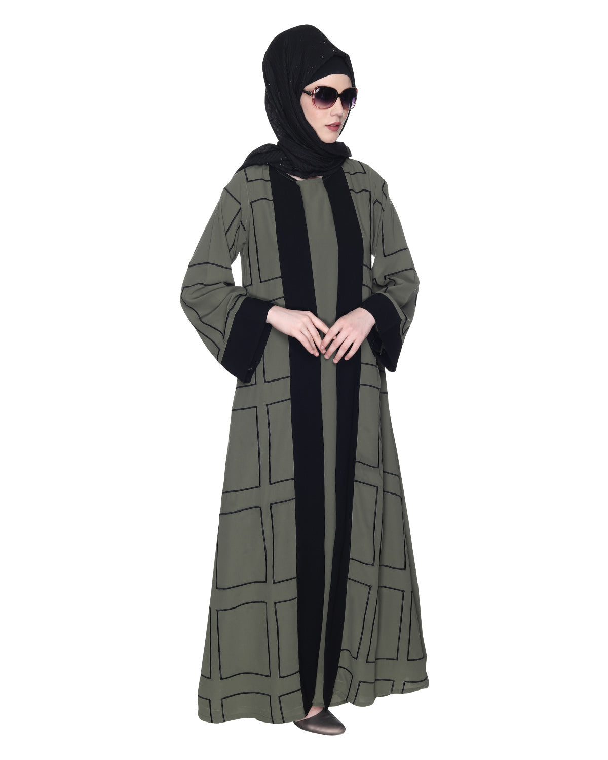 Designer Shrug Style Closed Abaya Dead Mint & Black