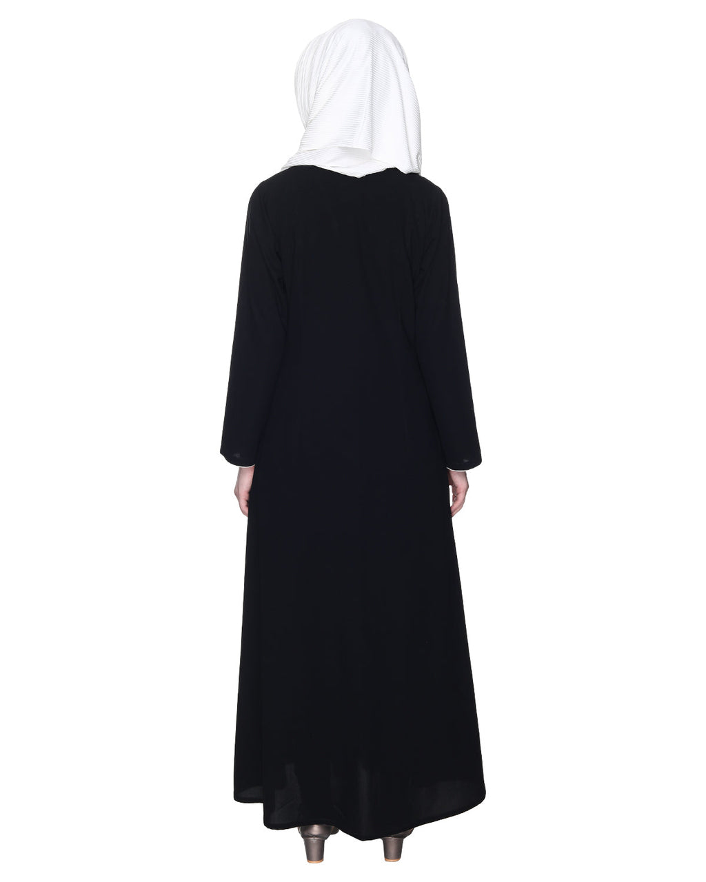 Stylish Coat Style Abaya With White Piping Black