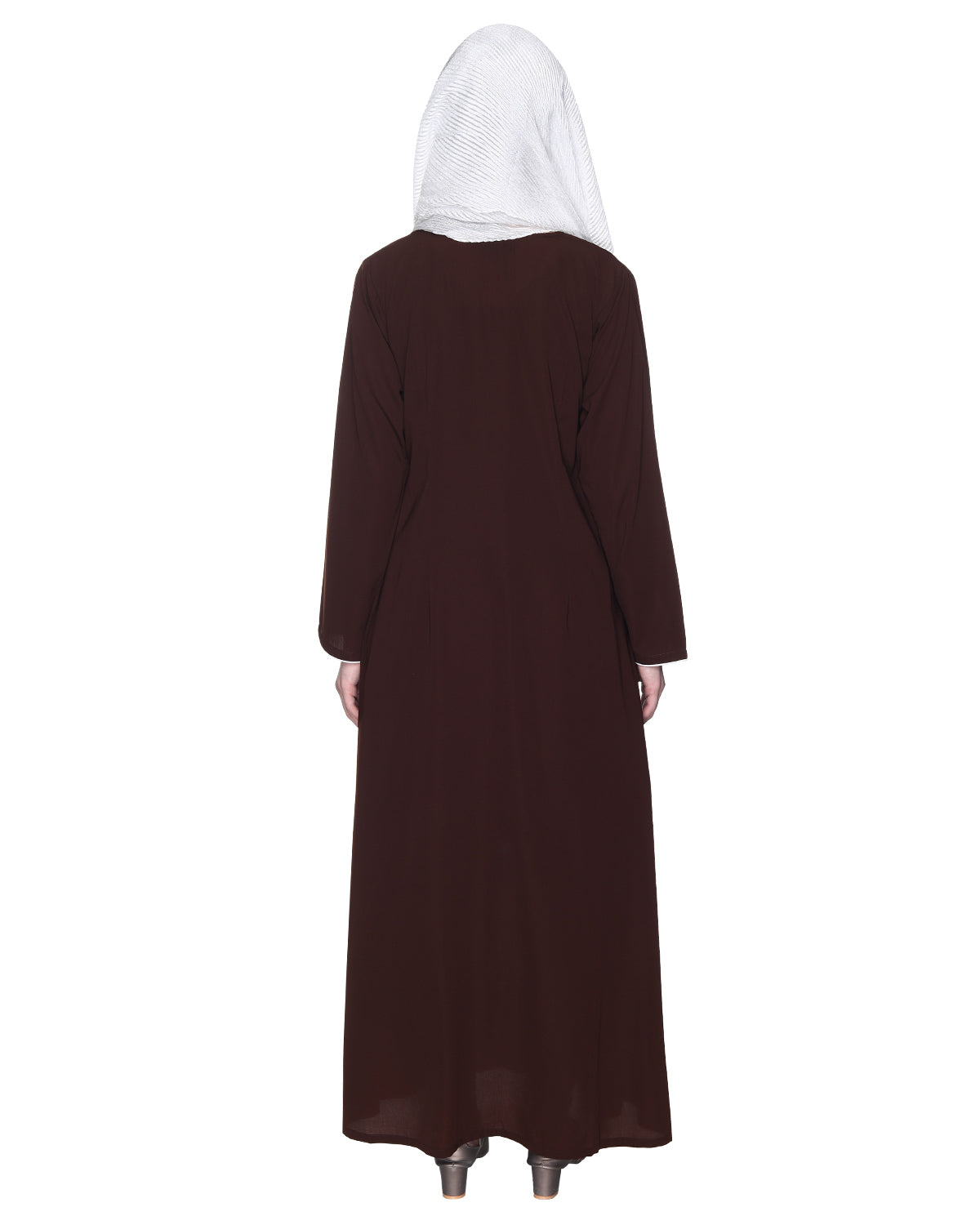 Stylish Coat Style Abaya With White Piping Brown