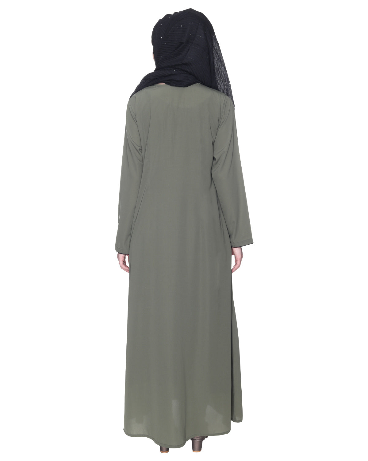 Stylish Coat Style Abaya With White Piping Dead Mint