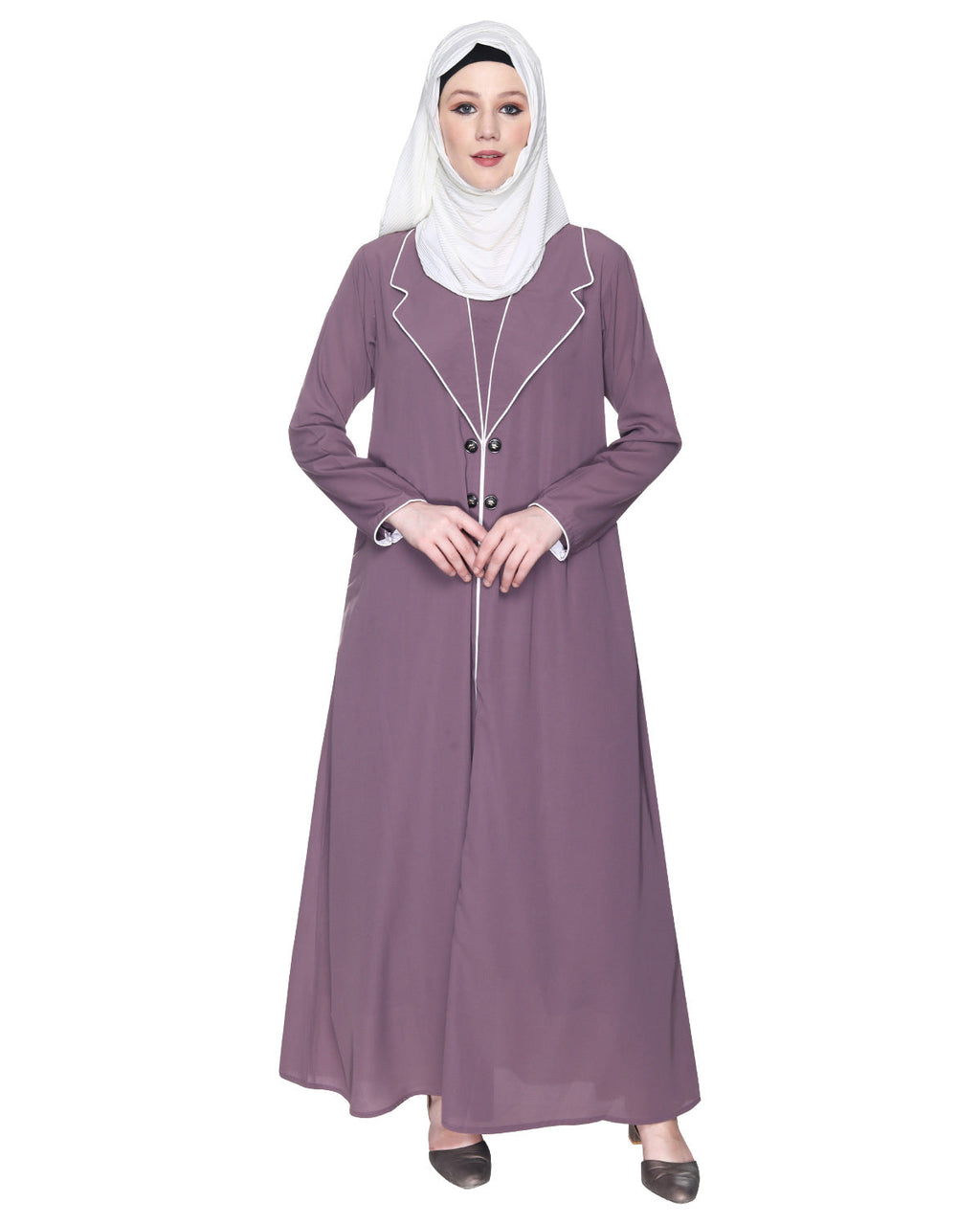 Stylish Coat Style Abaya With White Piping