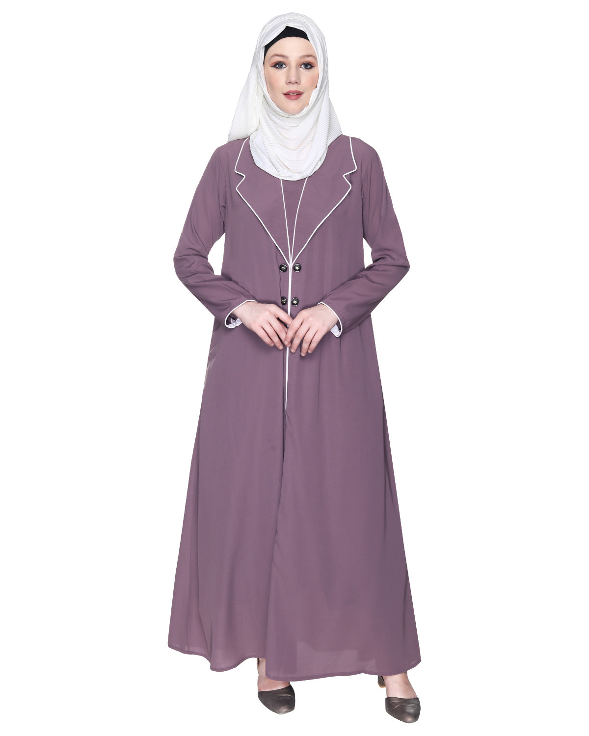 Stylish Coat Style Abaya With White Piping
