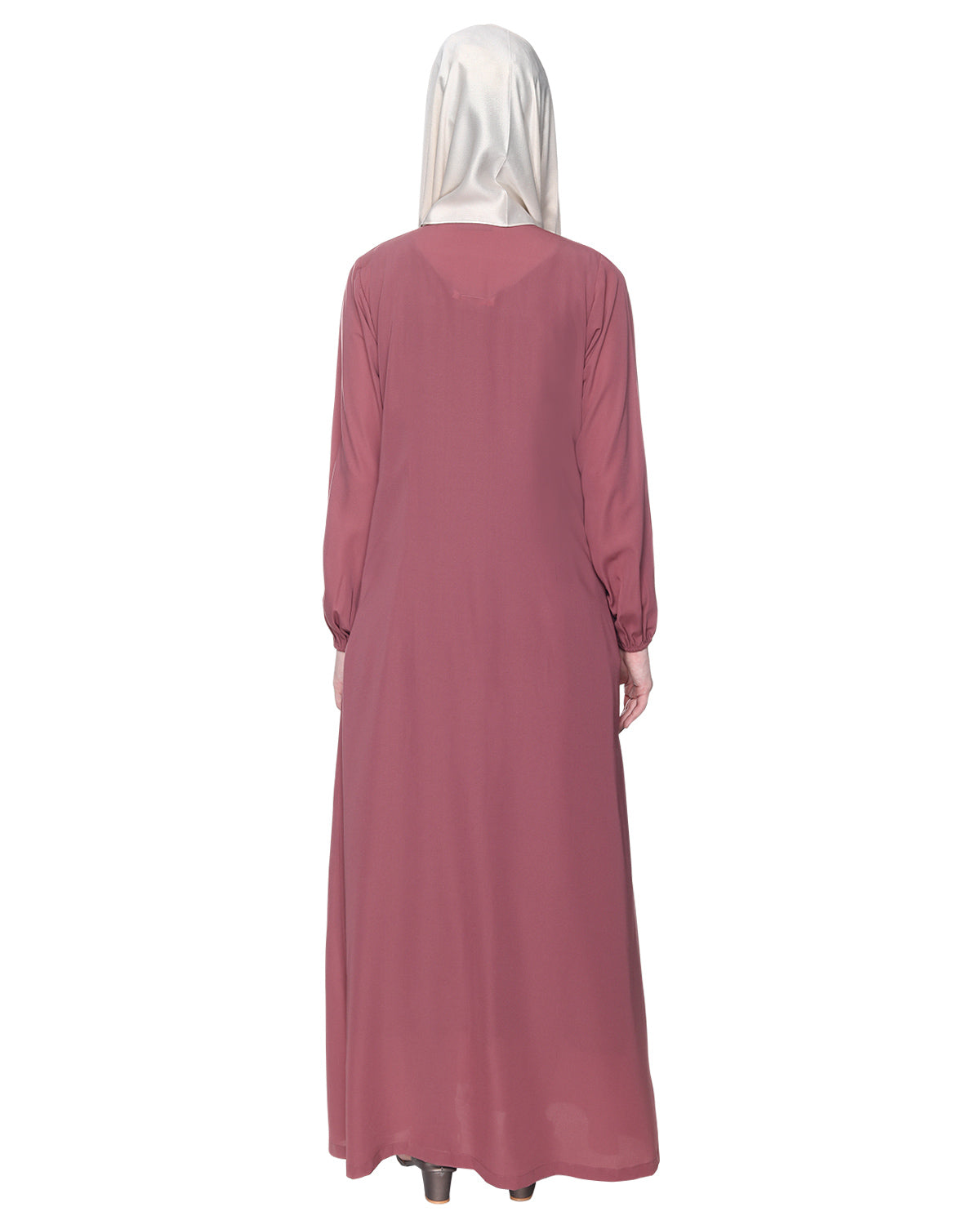 Abaya With Flashy Metallic Beads Embroidery Onion Pink