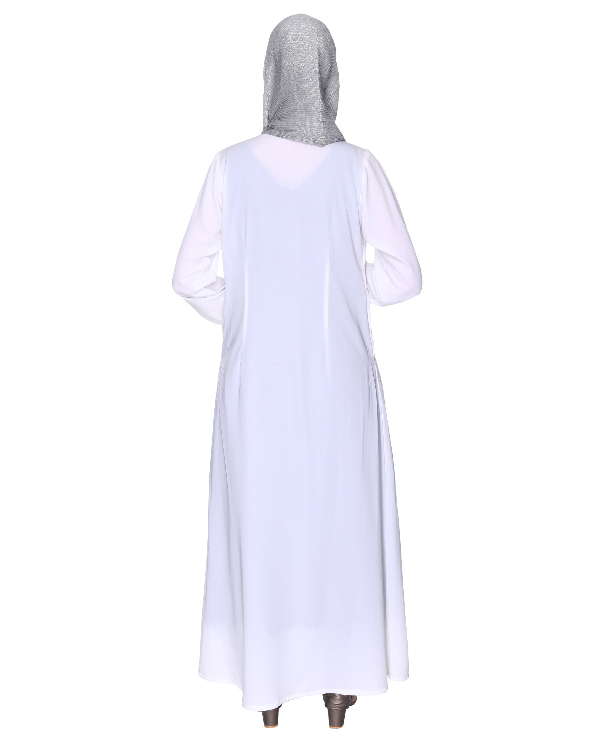 Abaya With Flashy Metallic Beads Embroidery White