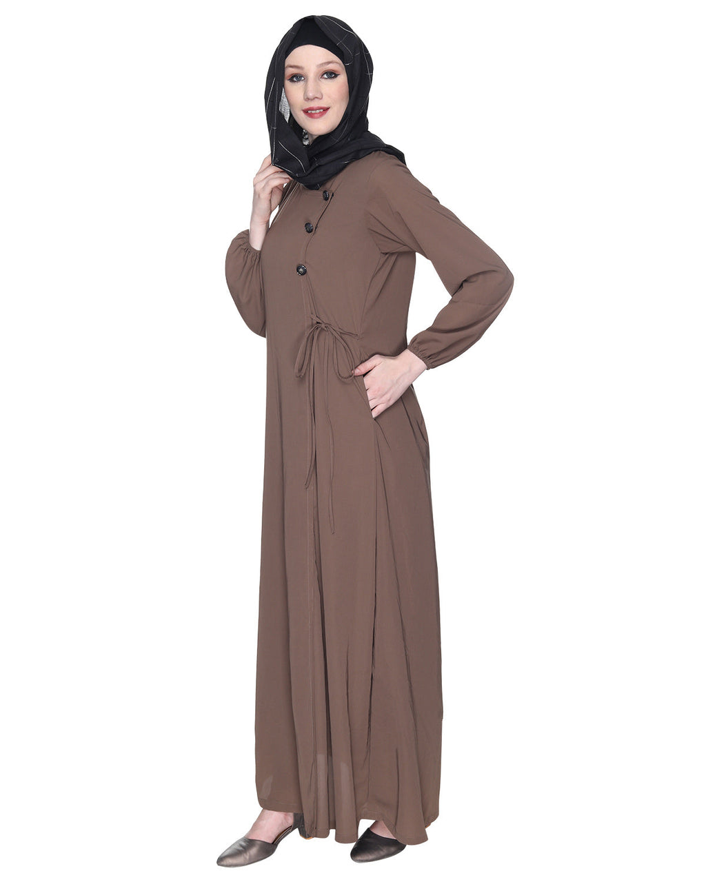 Angrakha Style Black Abaya Brown