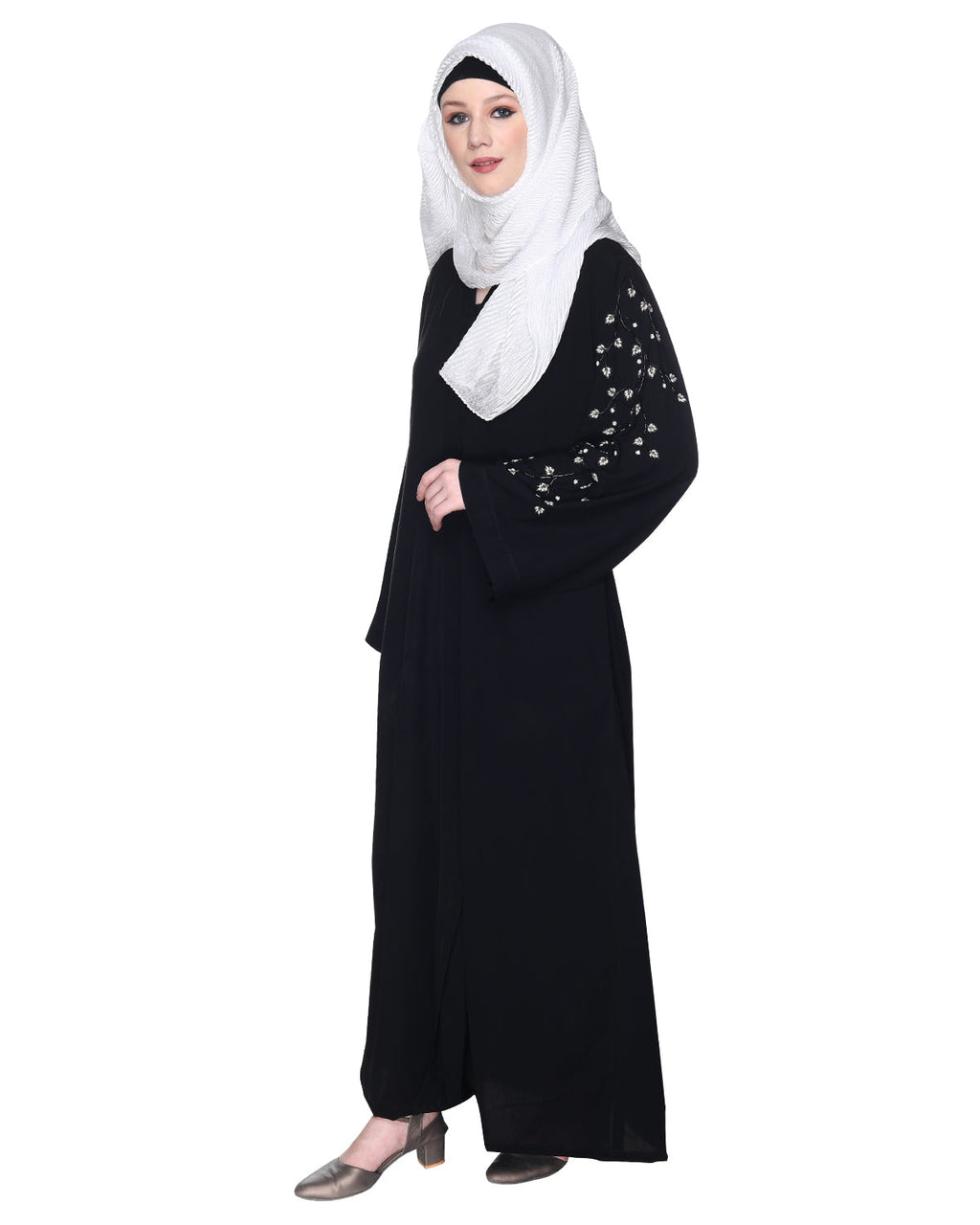 Enchanting Abaya With Sparkling Hand-Embroidered Sleeves Black