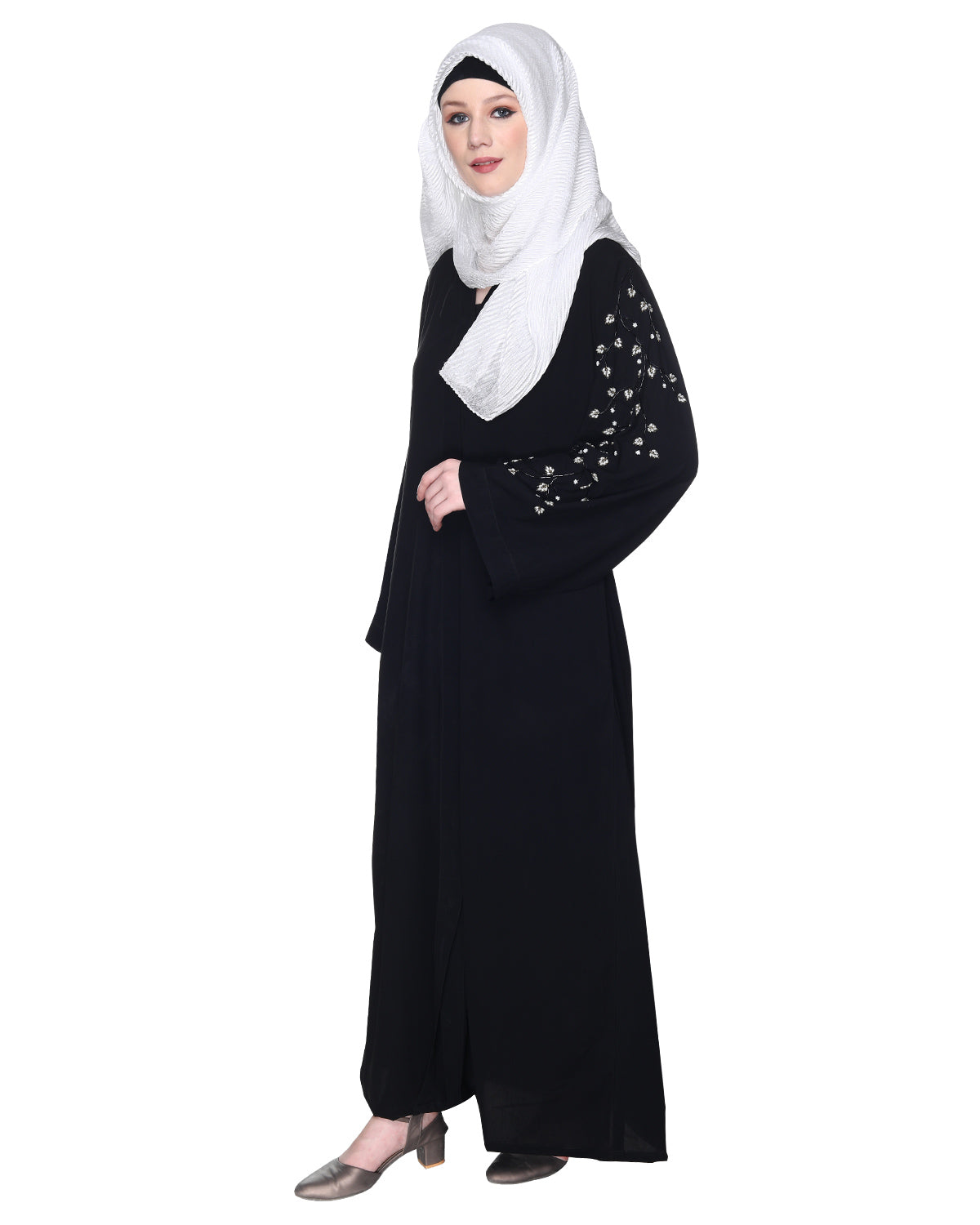 Enchanting Abaya With Sparkling Hand-Embroidered Sleeves Black