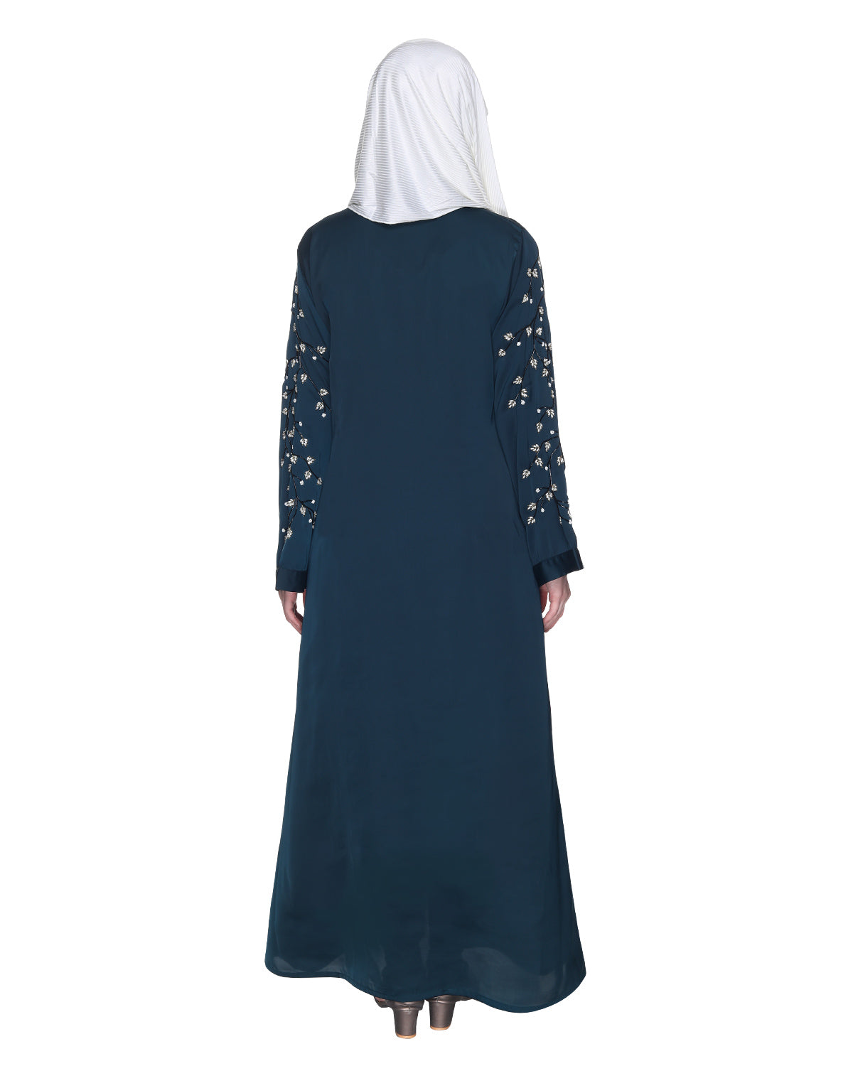 Enchanting Abaya With Sparkling Hand-Embroidered Sleeves Bottle Green
