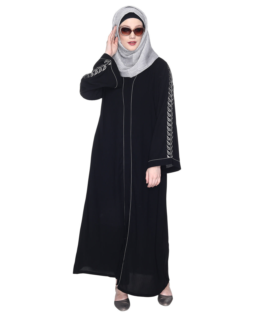 Formal Abaya With Gleaming Embroidered Sleeves Black