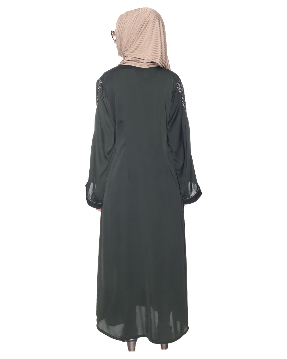 Formal Abaya With Gleaming Embroidered Sleeves Olive Green