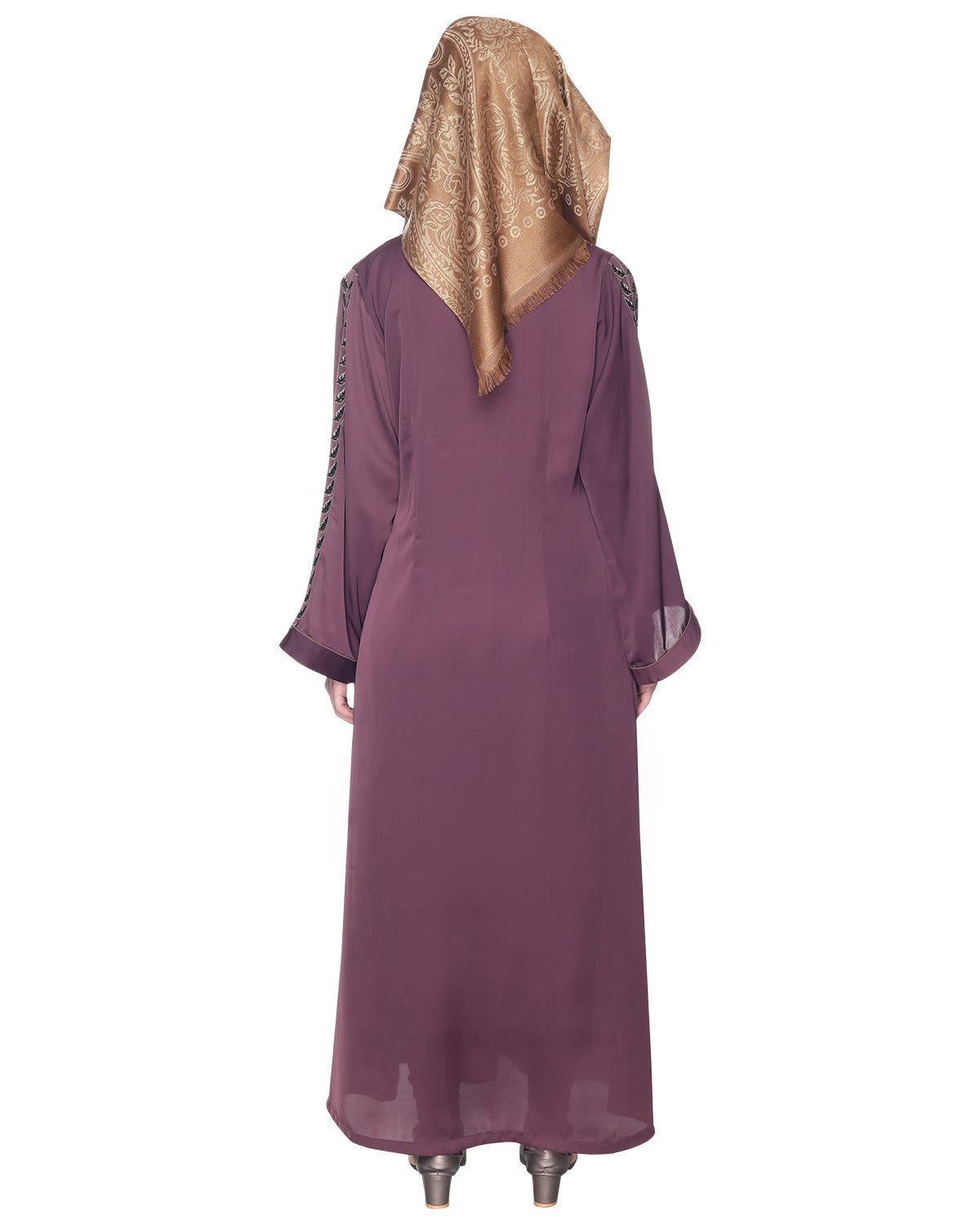 Formal Abaya With Gleaming Embroidered Sleeves Purple