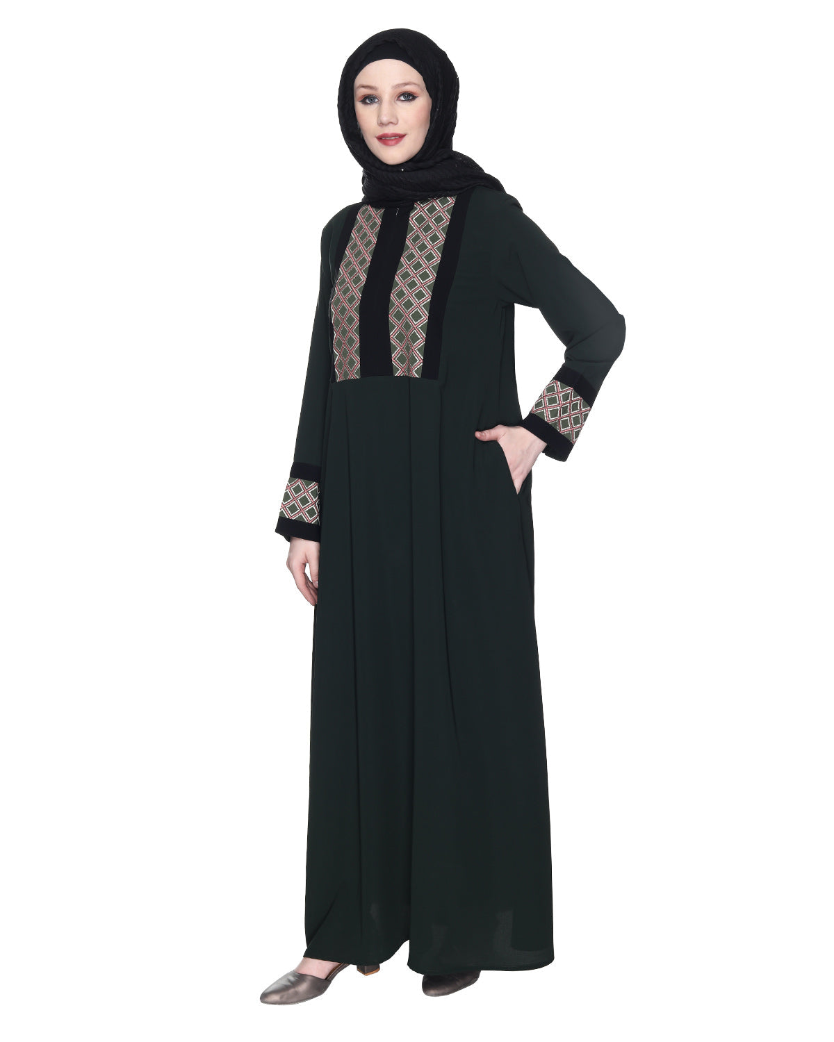 Magnificent Abaya With Gleaming Yolk And Sleeves OLIVE GREEN