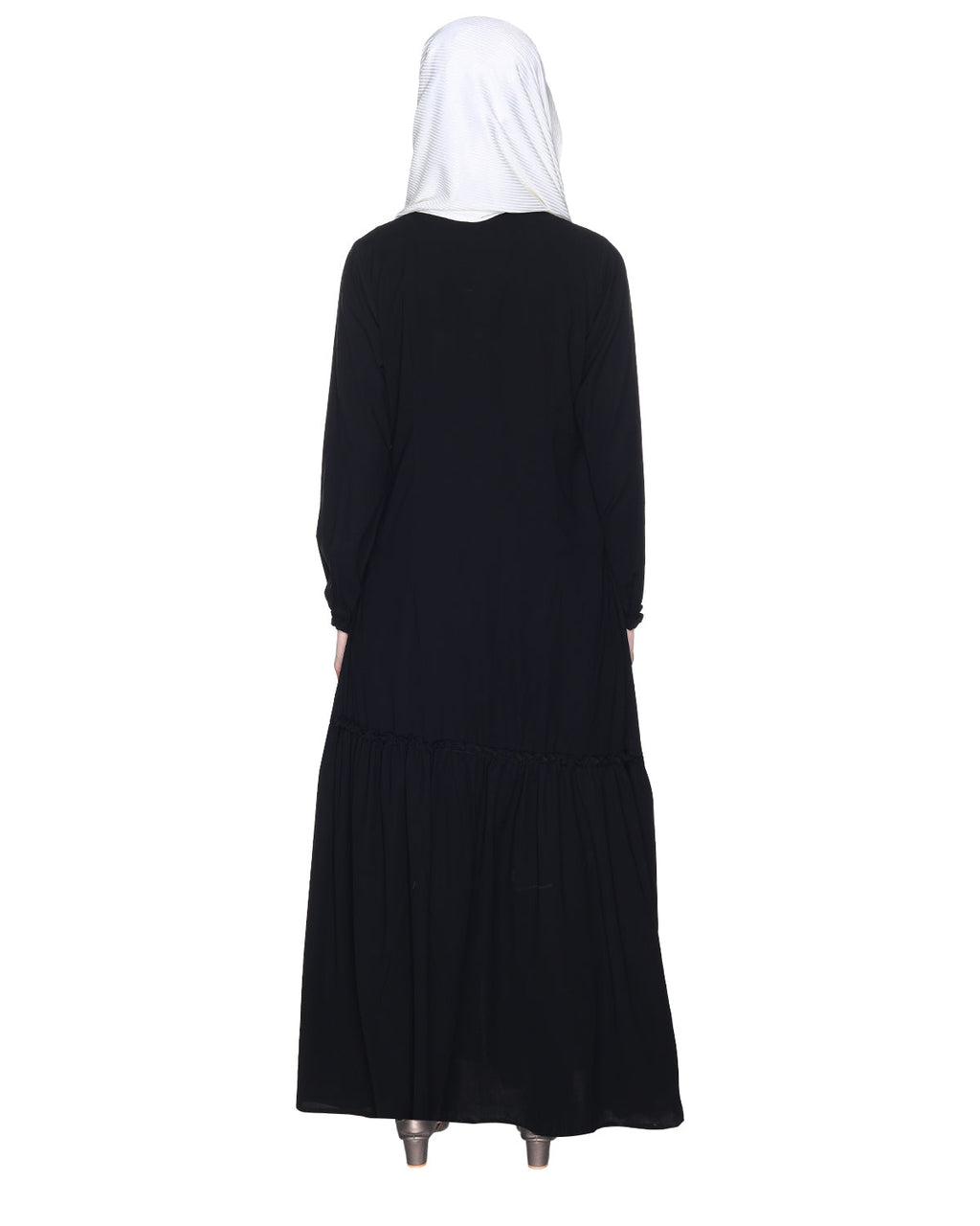 Chic Spiral Abaya With Frills Black