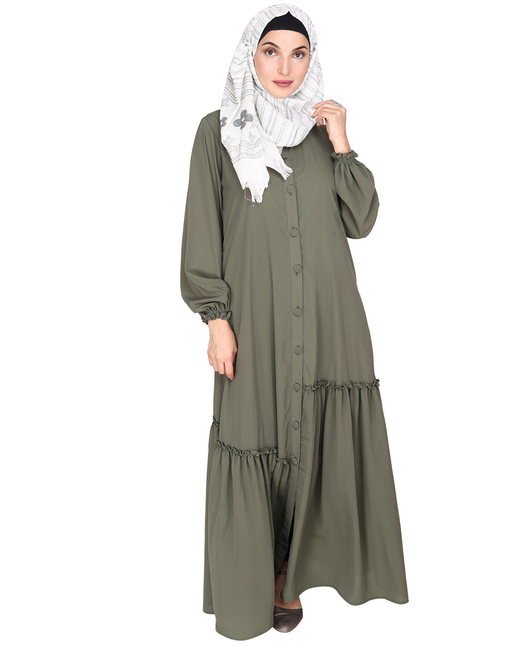 Chic Spiral Abaya With Frills Dead Mint