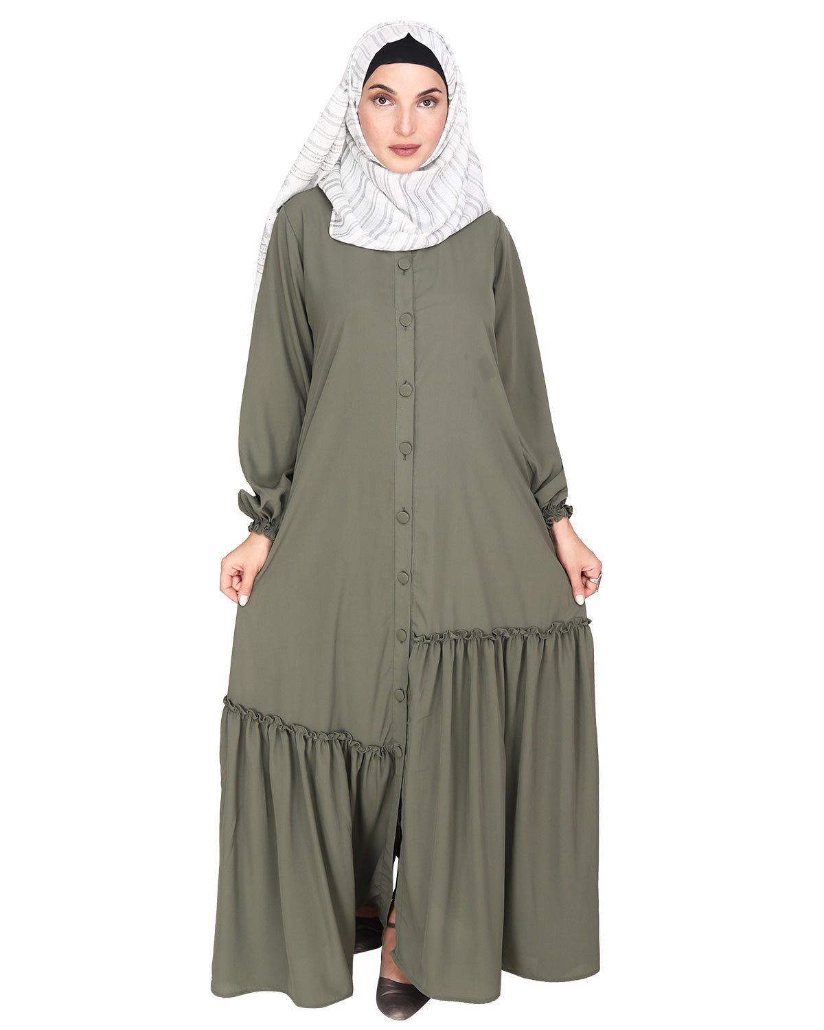 Chic Spiral Abaya With Frills Dead Mint