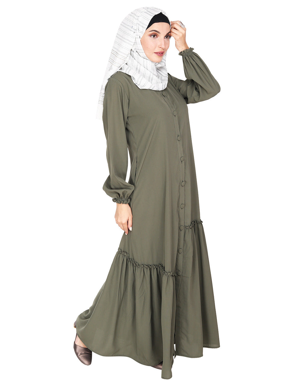 Chic Spiral Abaya With Frills Dead Mint