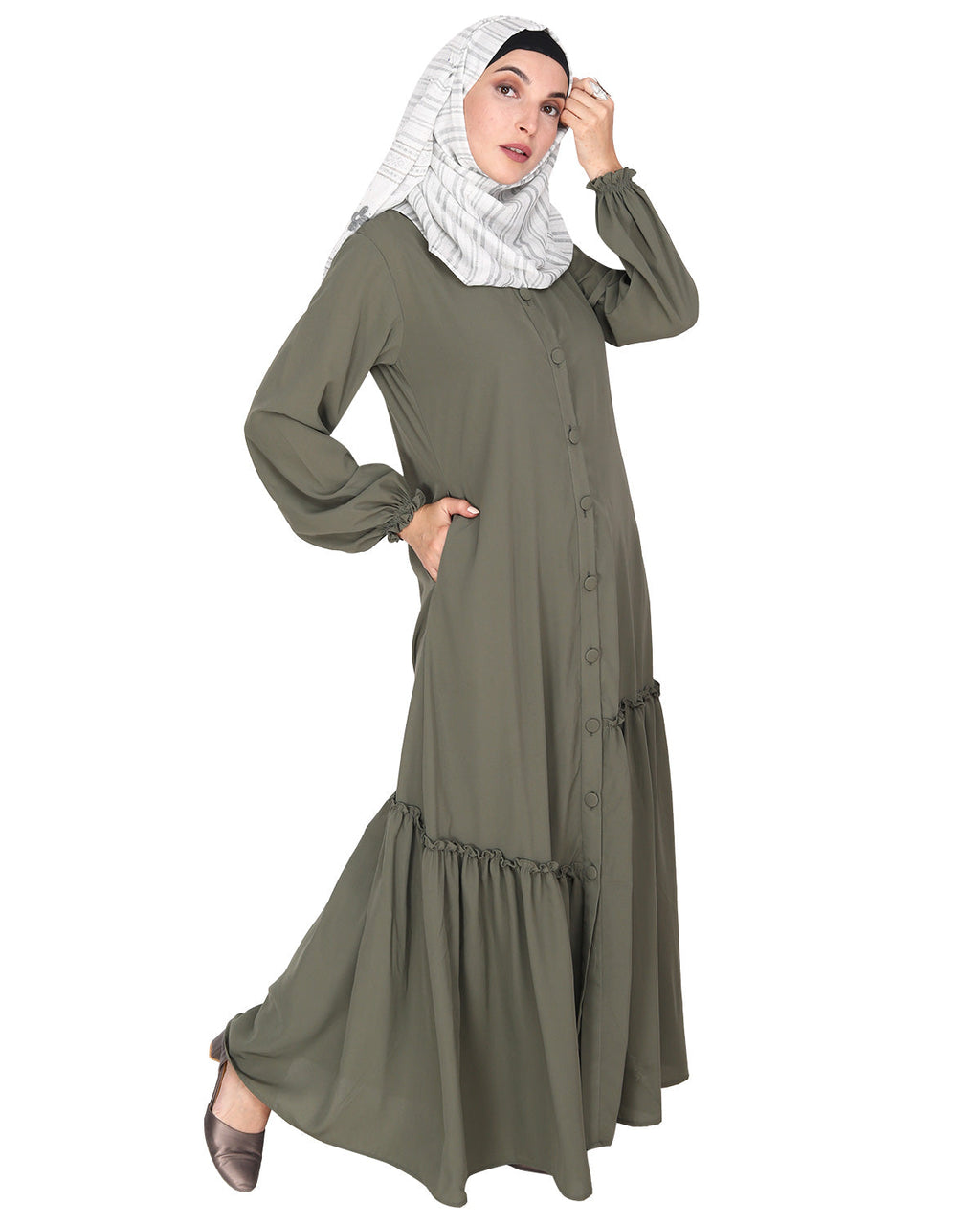 Chic Spiral Abaya With Frills Dead Mint