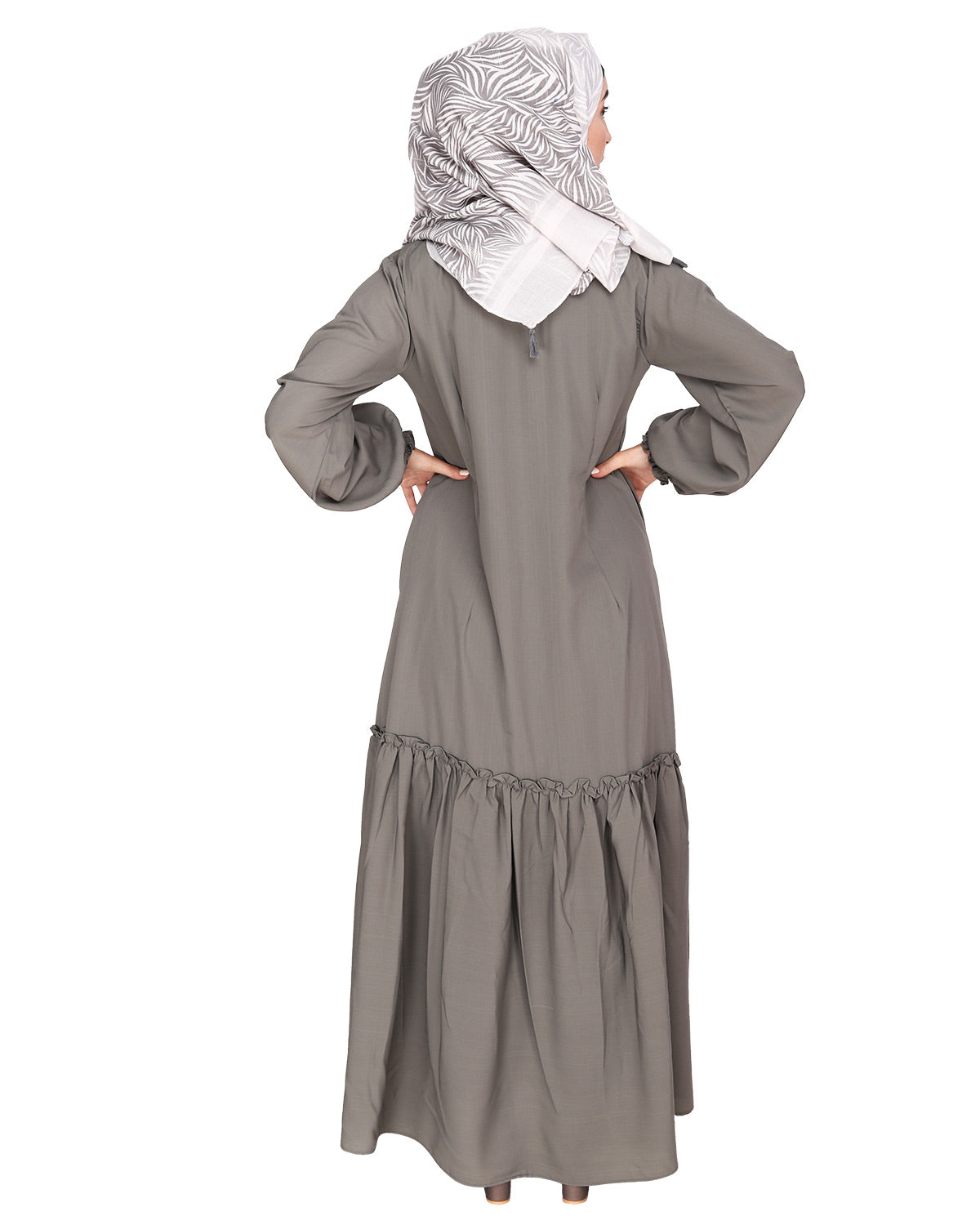 Chic Spiral Abaya With Frills Grey