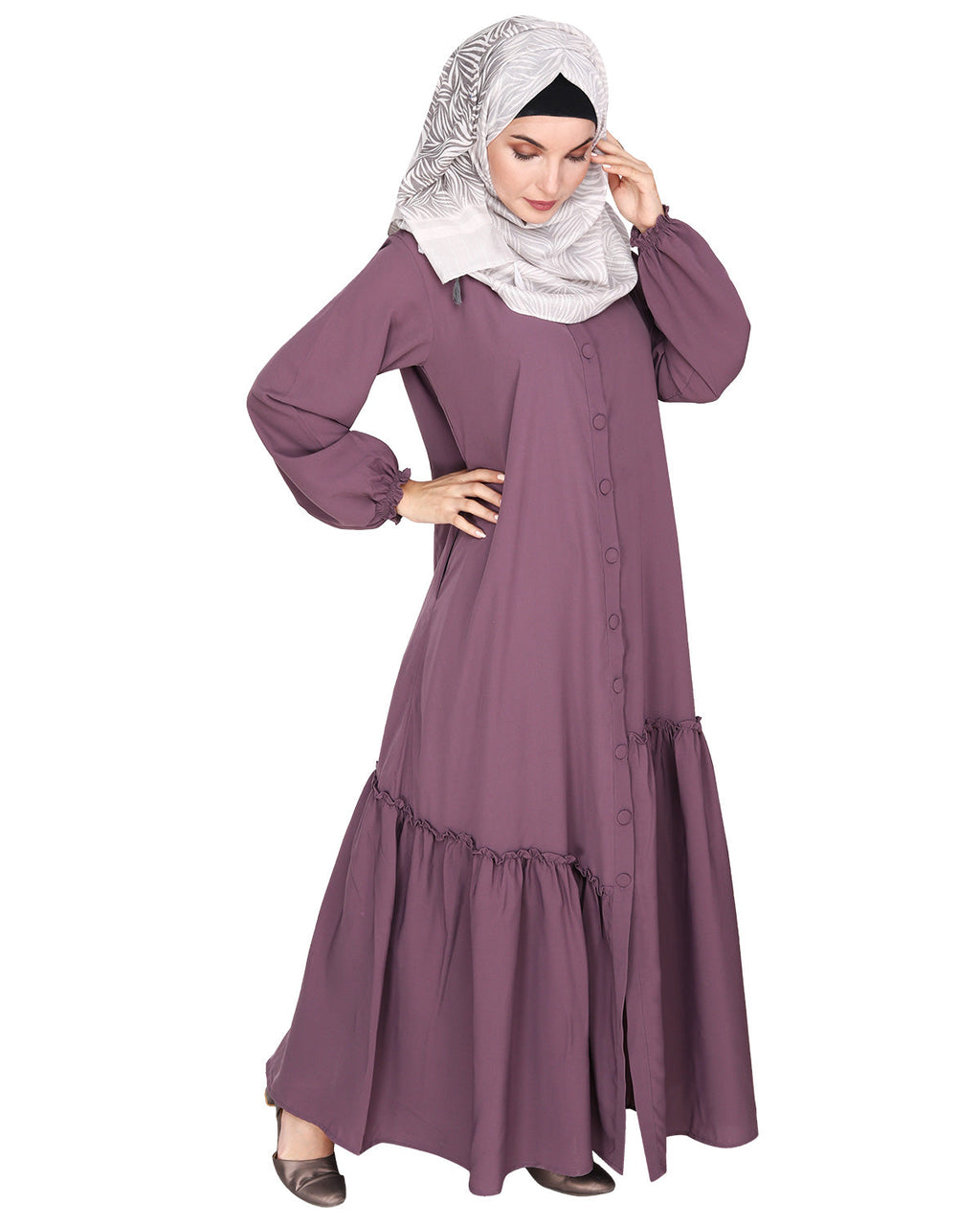 Chic Spiral Abaya With Frills Light Purple