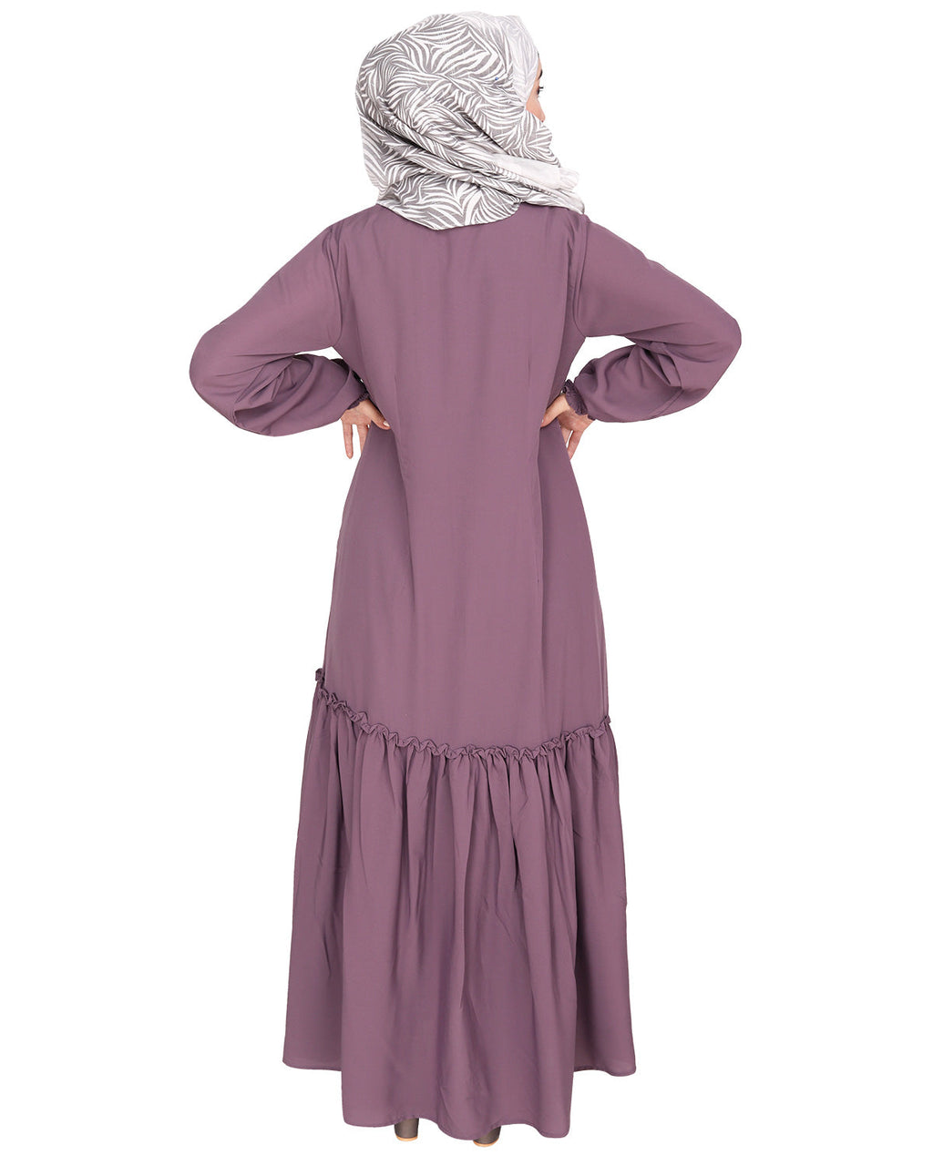 Chic Spiral Abaya With Frills Light Purple