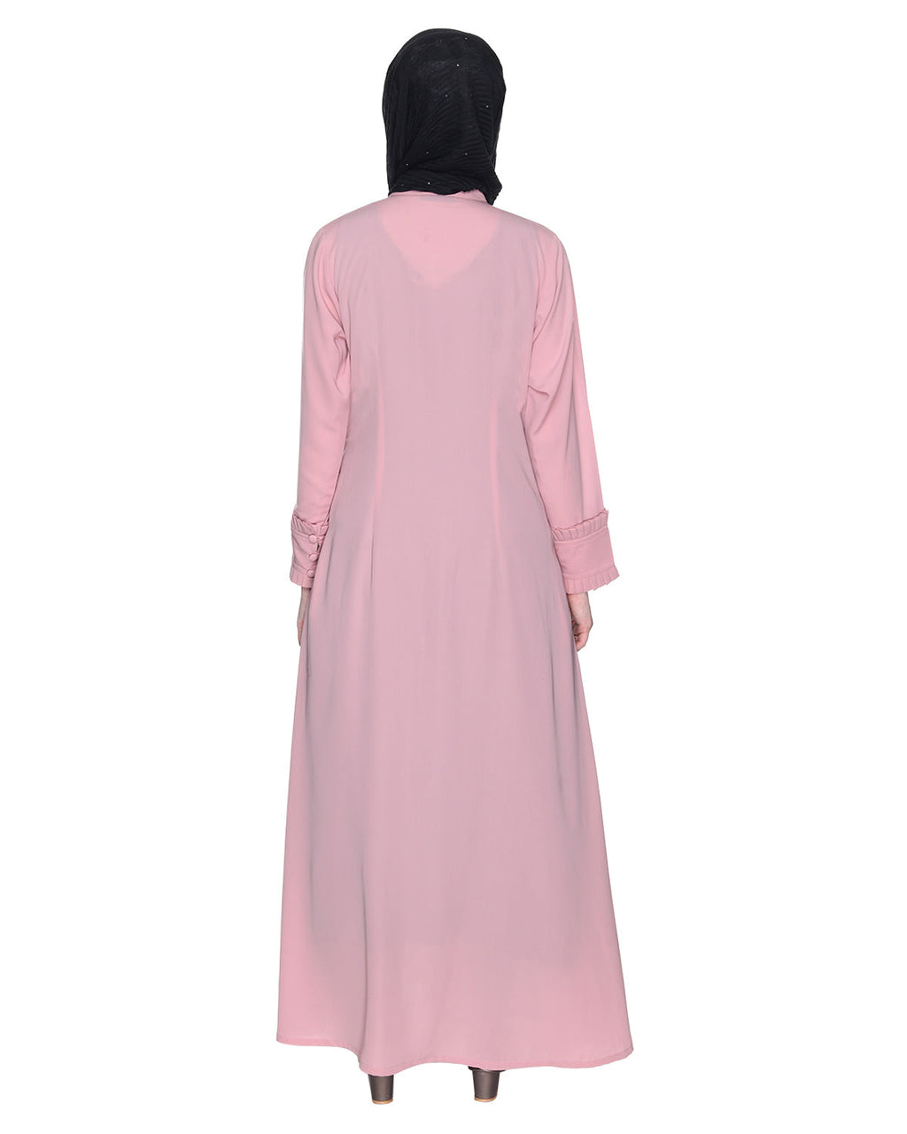 Refined Button Down Abaya With Frill Cuffs Pink