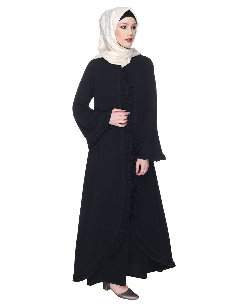 Dapper Deep Jacket Syle Frill Abaya Black