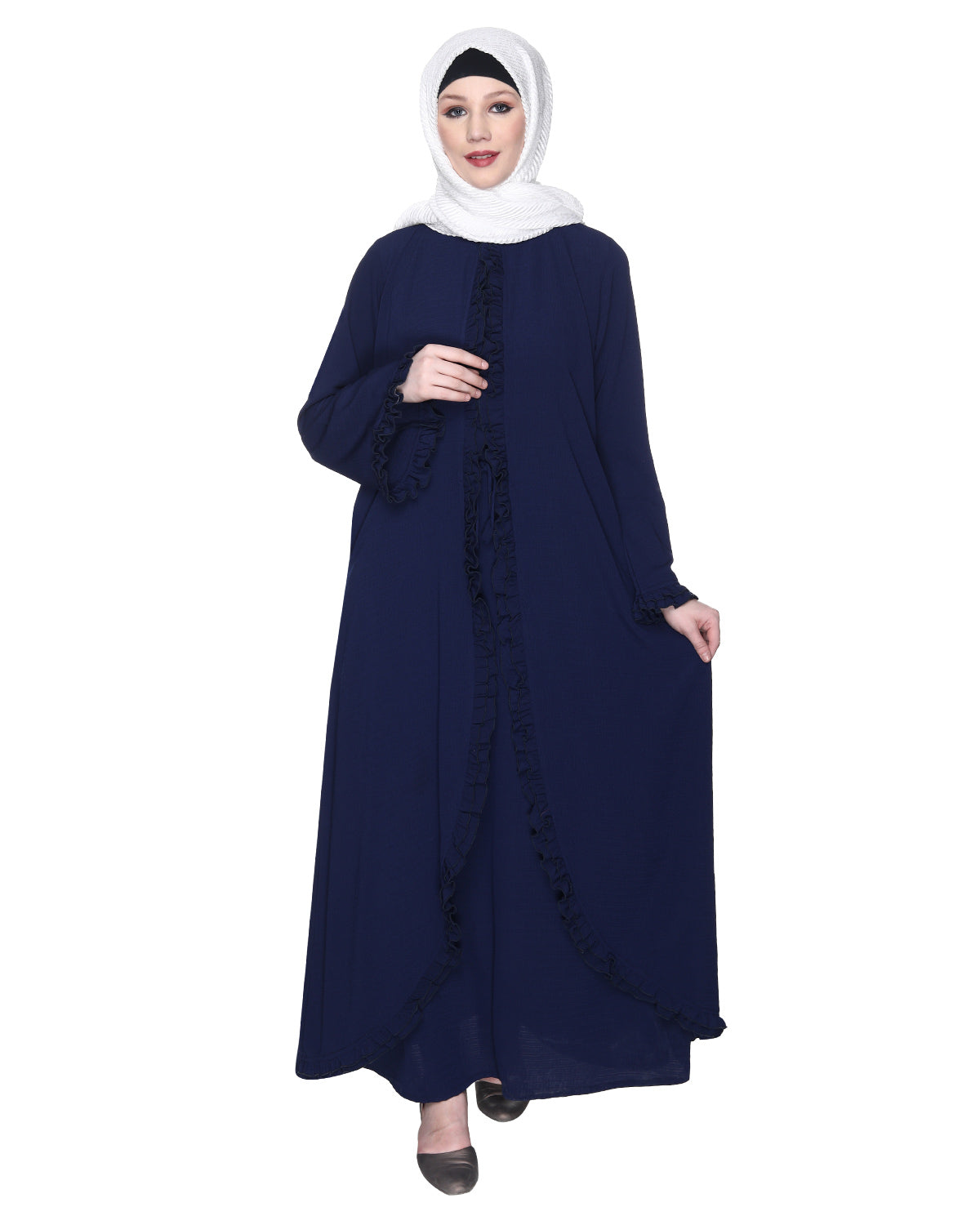 Dapper Deep Jacket Syle Frill Abaya Blue