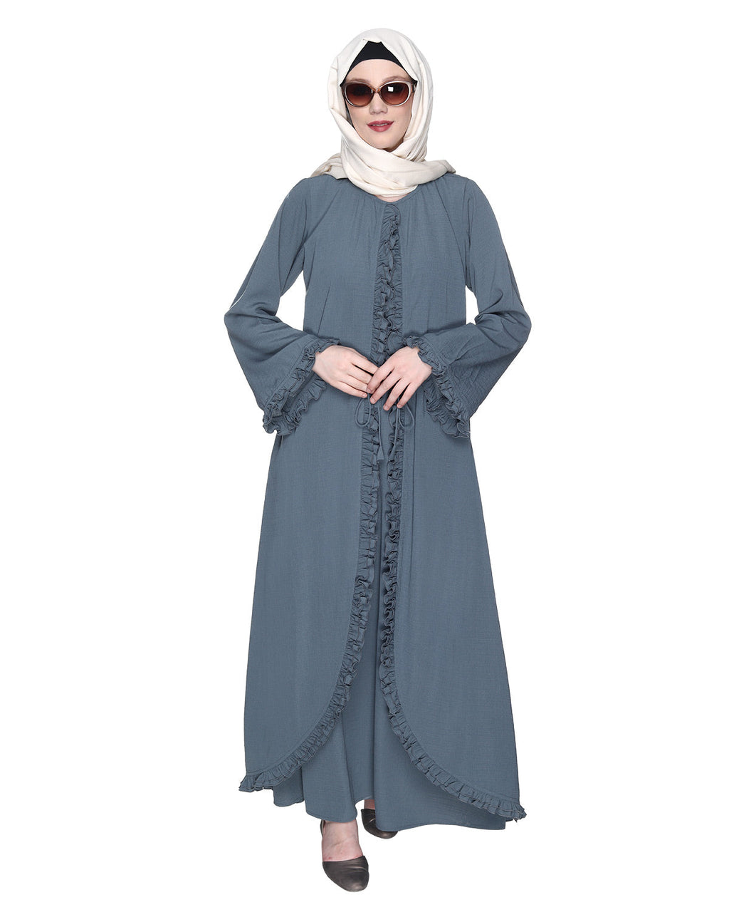 Dapper Deep Jacket Syle Frill Abaya Grey