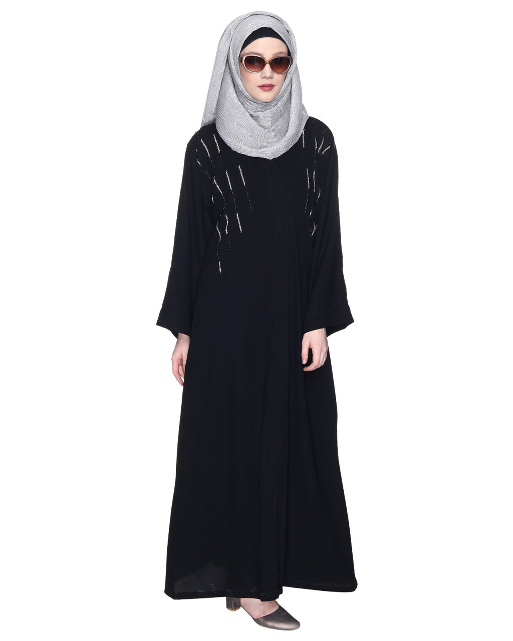 Spell-Binding Four Line Hand Embroidered Abaya Black