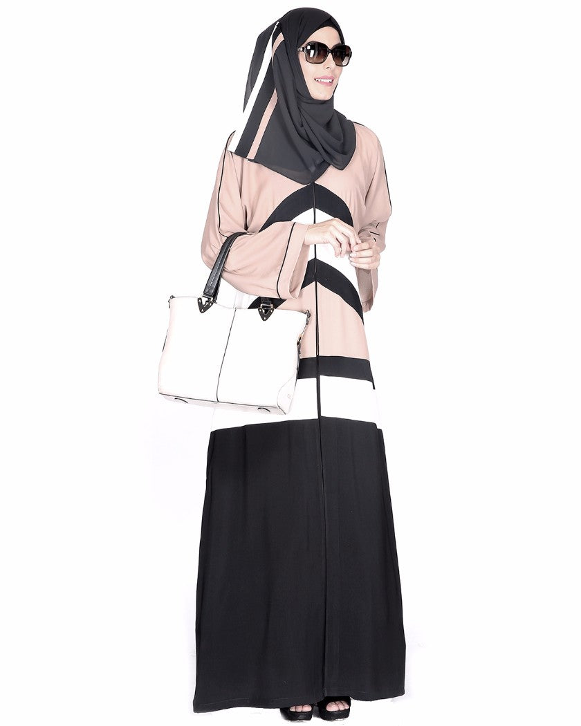 Black,White And Beige Abaya Black