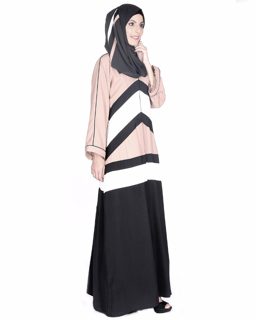 Black,White And Beige Abaya Black