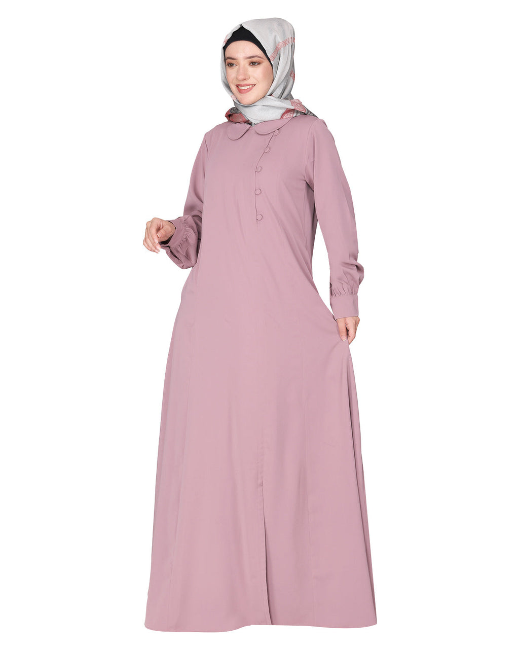 Unpretentious simple Abaya with fancy shirt collars