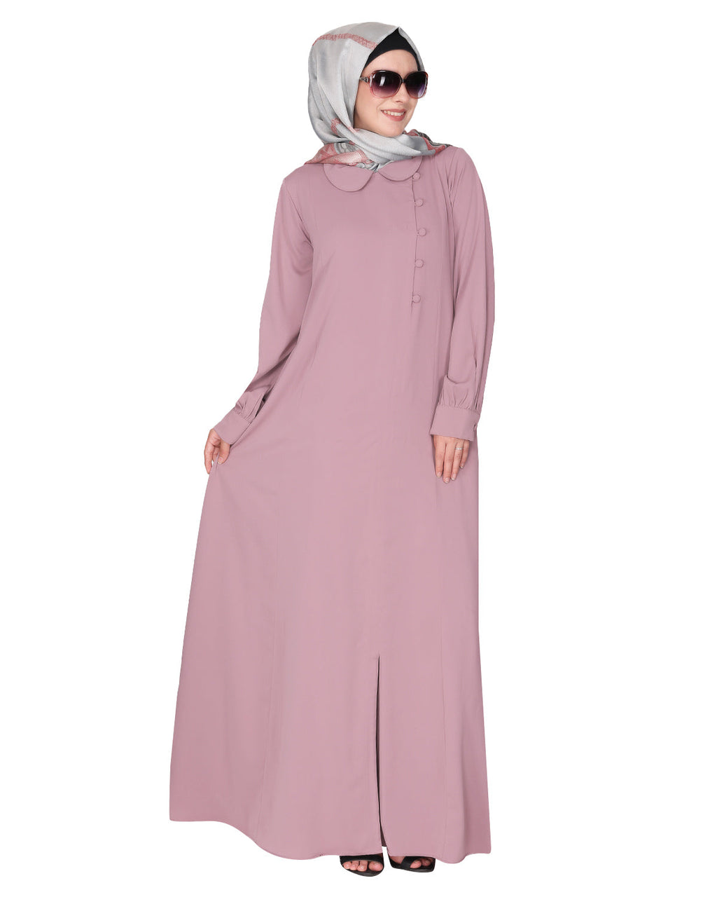 Unpretentious simple Abaya with fancy shirt collars Light Purple