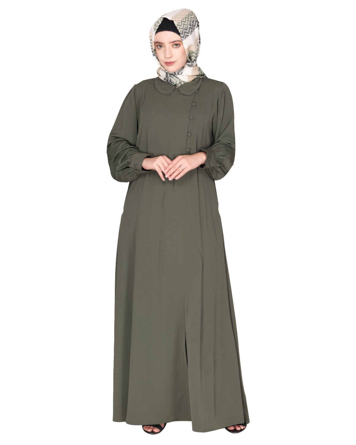 Unpretentious simple Abaya with fancy shirt collars Light Purple