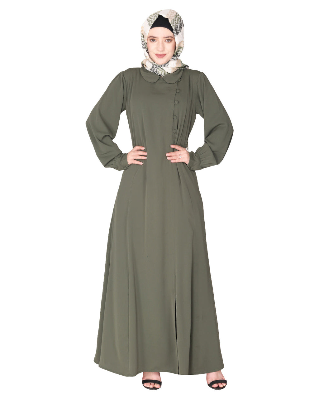 Unpretentious simple Abaya with fancy shirt collars Mint
