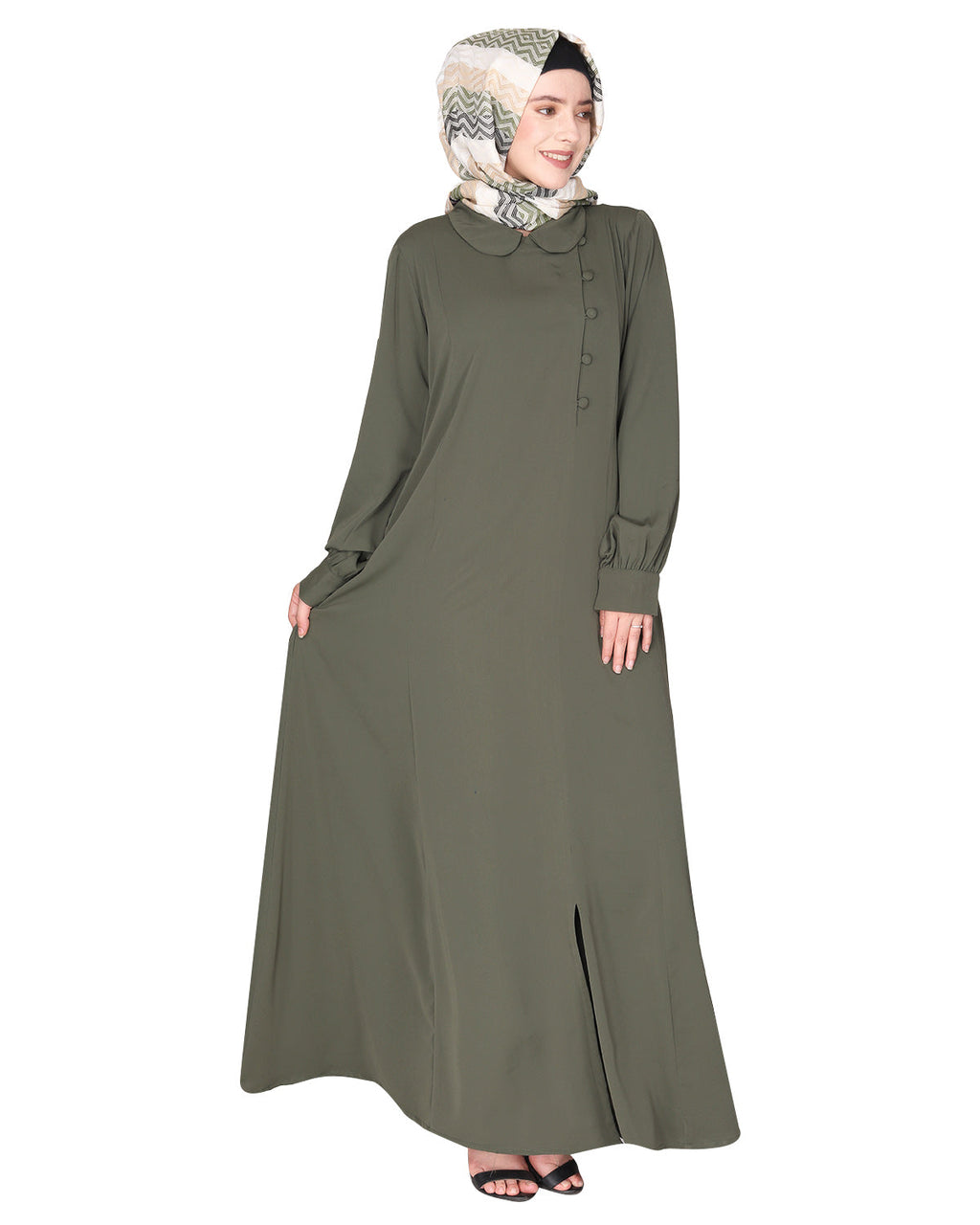 Unpretentious simple Abaya with fancy shirt collars Mint