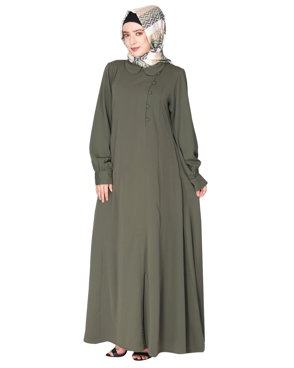 Unpretentious simple Abaya with fancy shirt collars Mint