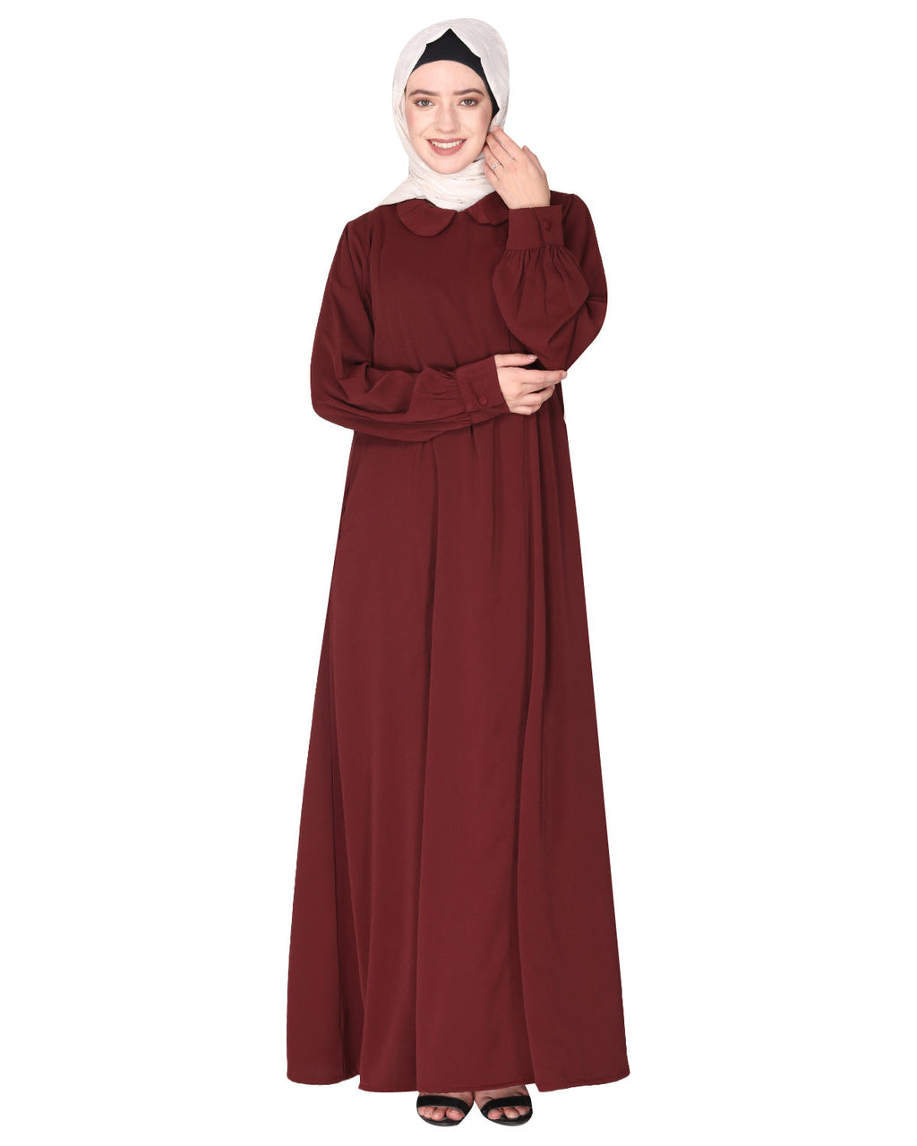 Unpretentious simple Abaya with fancy shirt collars Mint