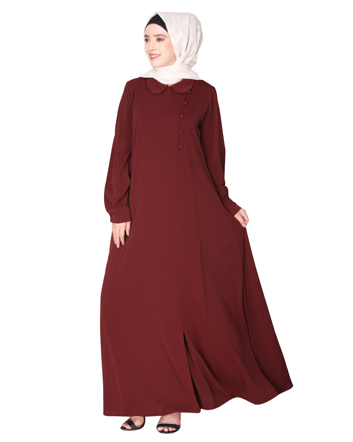 Unpretentious simple Abaya with fancy shirt collars Mint