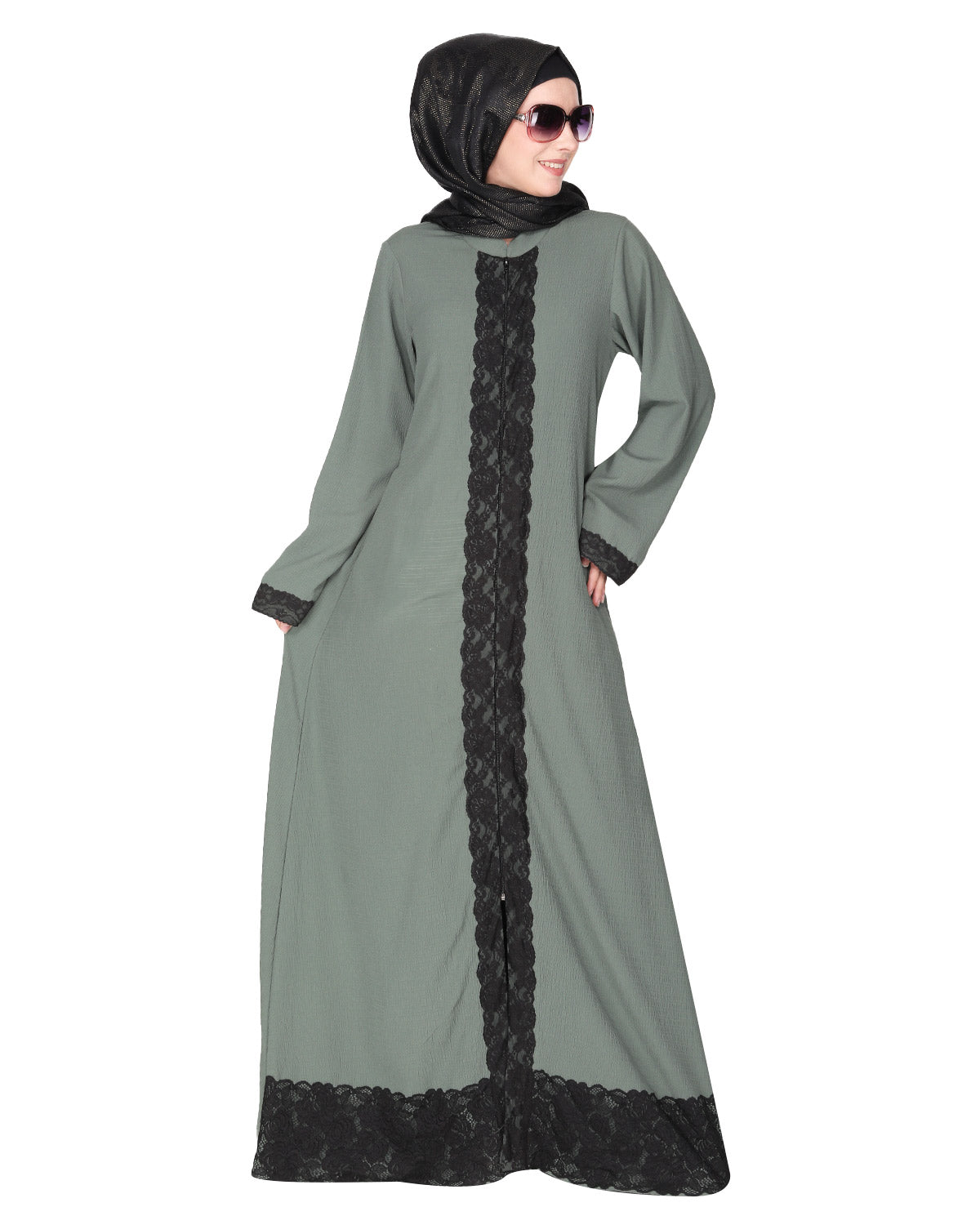 Straightlaced formal dead mint front open Abaya Dead Mint
