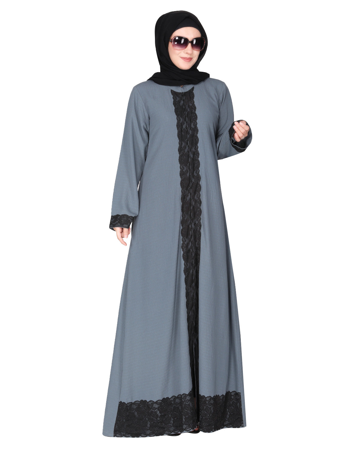 Straightlaced formal dead mint front open Abaya Grey