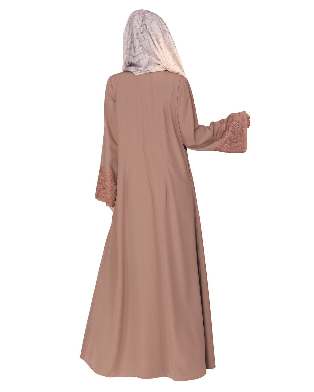 Eloquent formal widelaced front open Abaya Brown