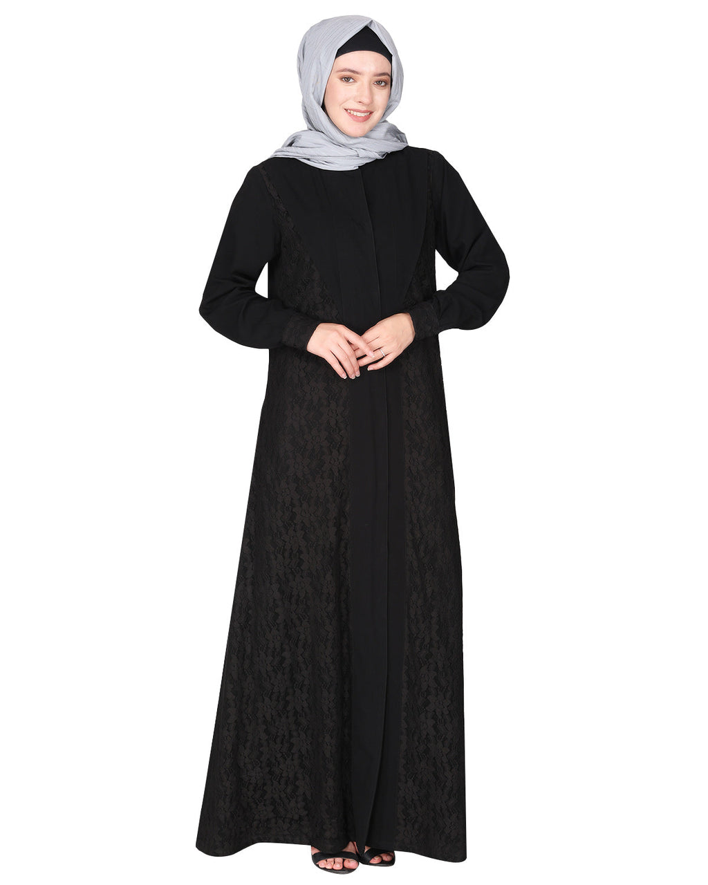 Fascinating Lacedup evening wear Abaya Black