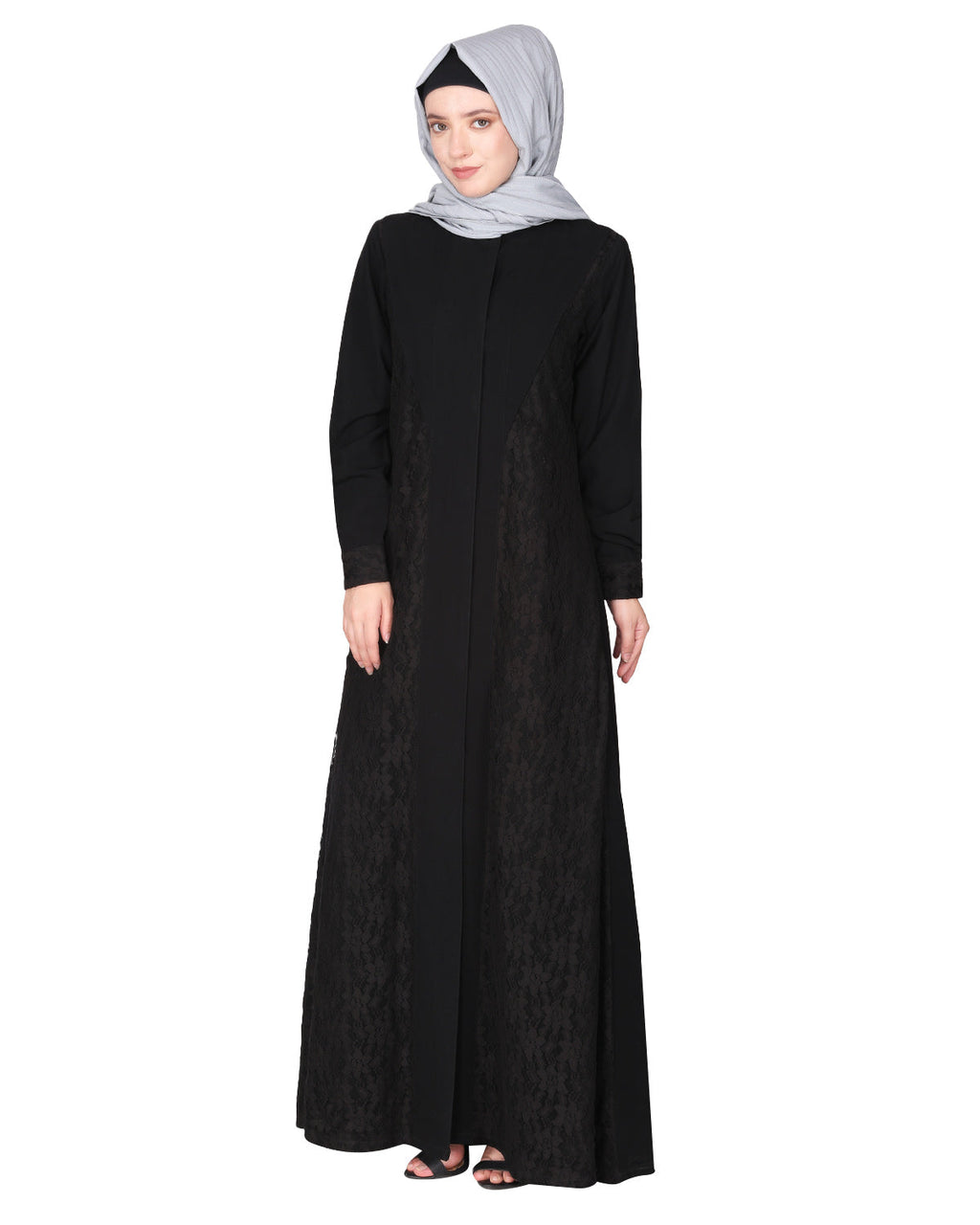 Fascinating Lacedup evening wear Abaya Black
