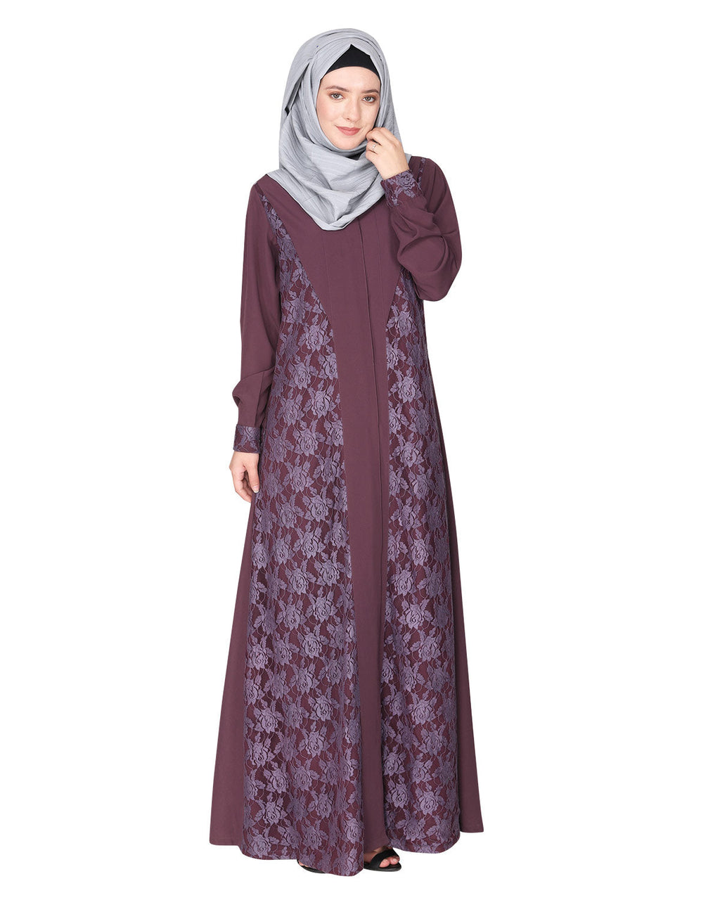 Fascinating Lacedup evening wear Abaya Purple