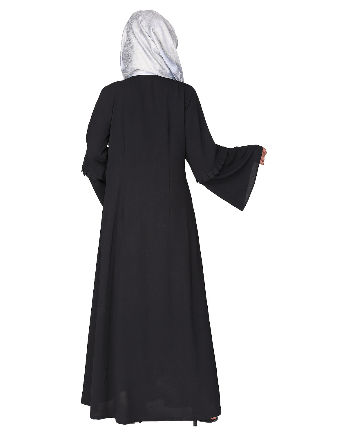 Modish pleated black abaya with conventional bell sleeves Black
