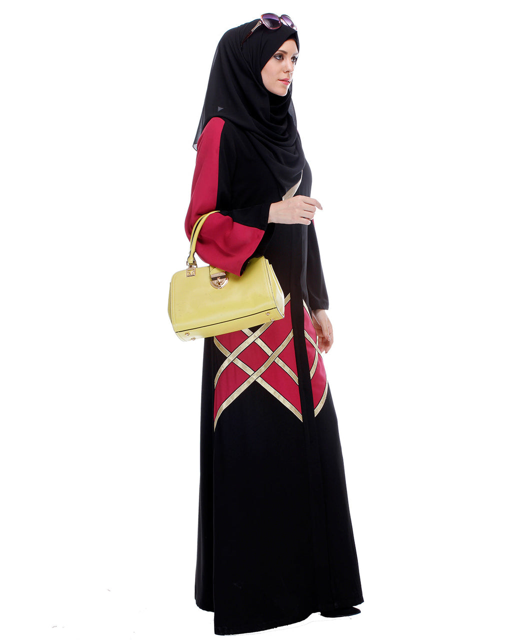 Black And Magenta Abaya Black