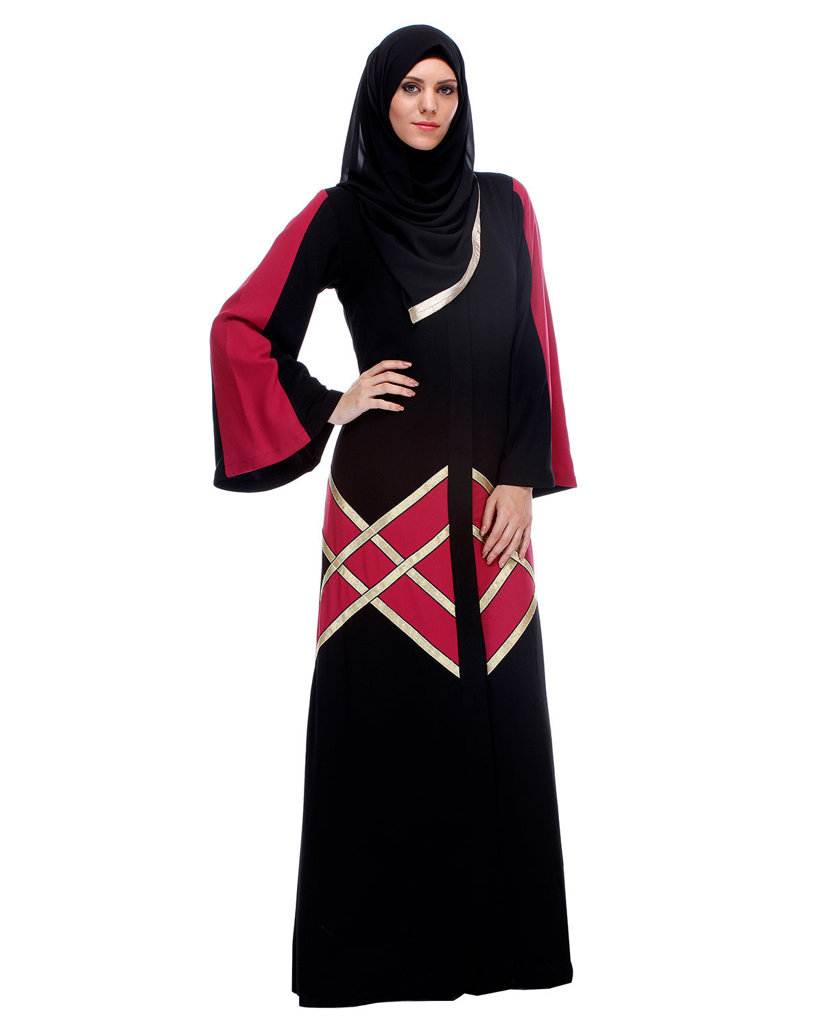 Black And Magenta Abaya Black